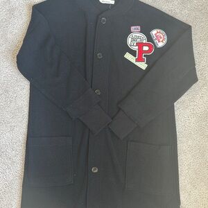 Black Button-Up Jacket with Patches